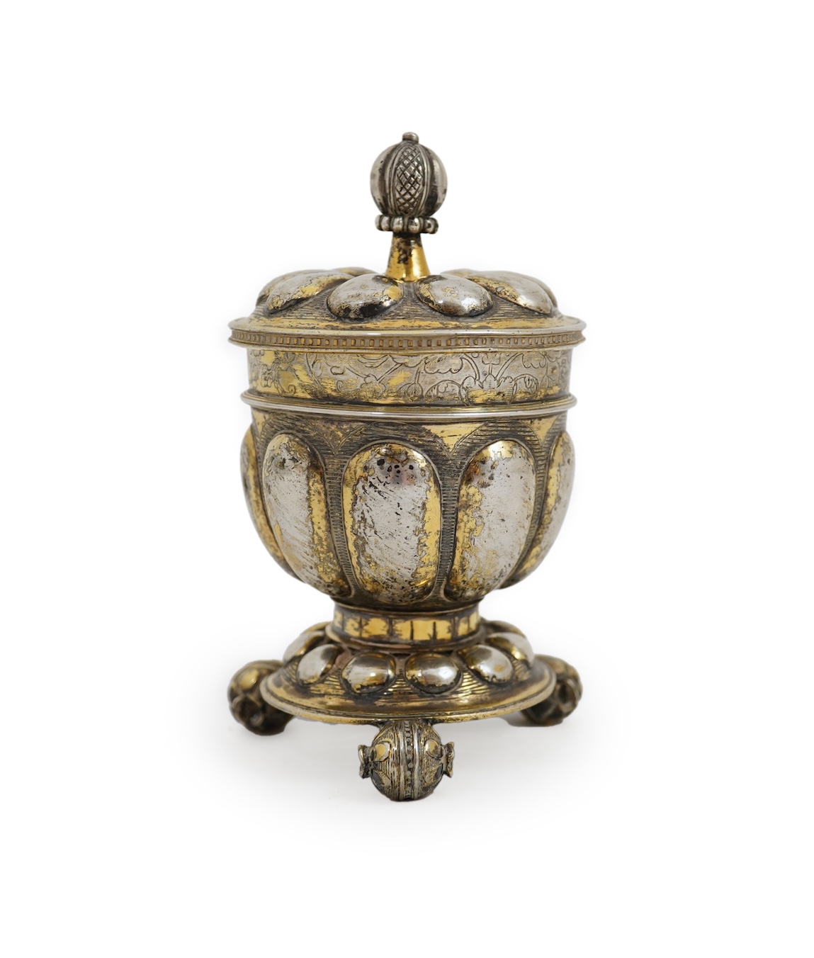 A 16th/17th century German silver gilt 'pineapple' cup and cover